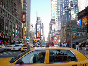 A taxi at Time's Square.  Photo by Clare Fogarty.