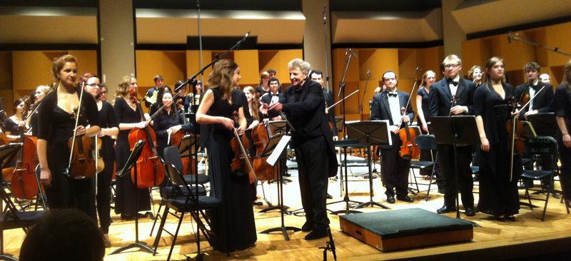 Conductor Alexis Hauser and McGill Symphony Orchestra musicians, © 2012 Andrew Fogarty