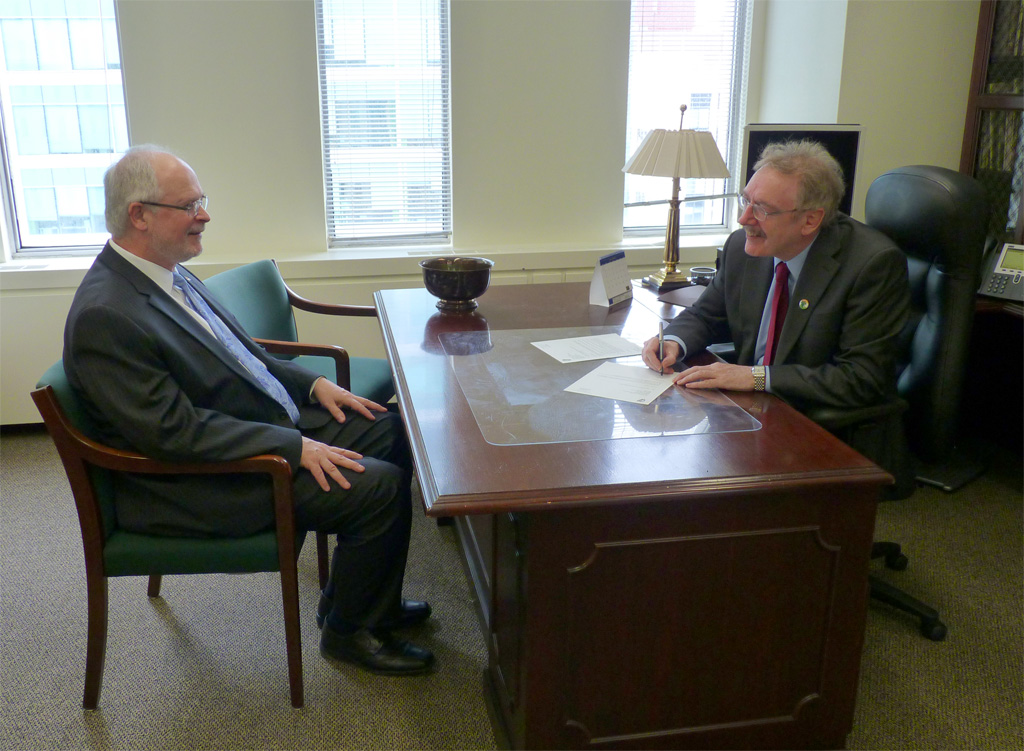 Irish Ambassador to Canada Dr Ray Bassett signs appointment documents for Stephen Fogarty as Honorary Legal Advisor to the Embassy Irish Ambassador to Canada Dr Ray Bassett signs appointment documents for Stephen Fogarty as Honorary Legal Advisor to the Embassy